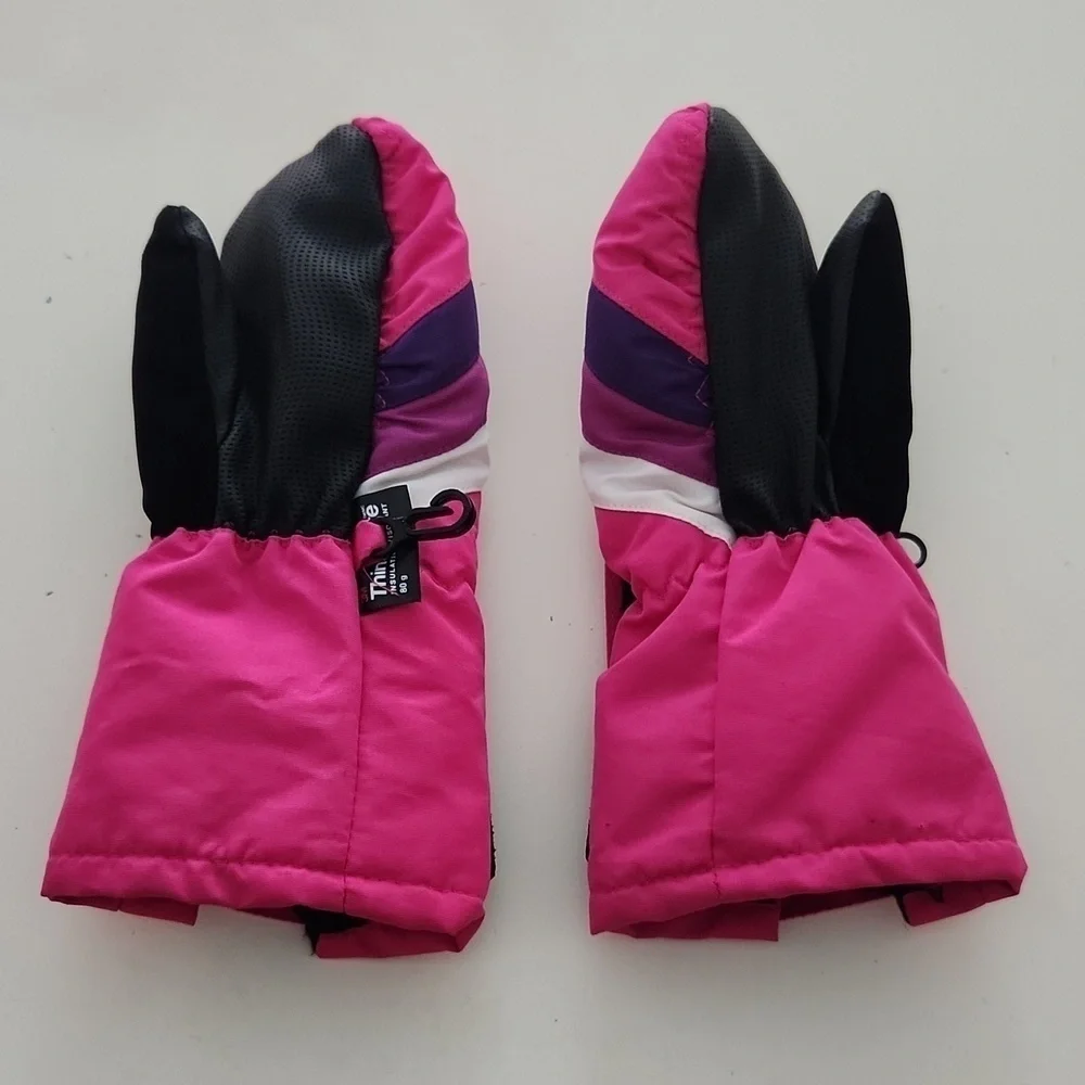 Kids 3M Thinsulate winter mittens gloves pink and black size 2-5